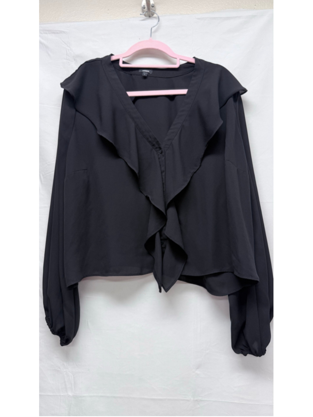 Women's Express Black Ruffle Long Sleeve Blouse Size XL